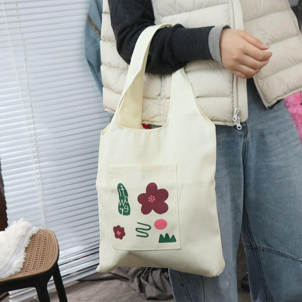 Versatile Flower Tote Bag Large Capacity Women's Armpit Bag Cute Canvas Shoulder Bag Ladies