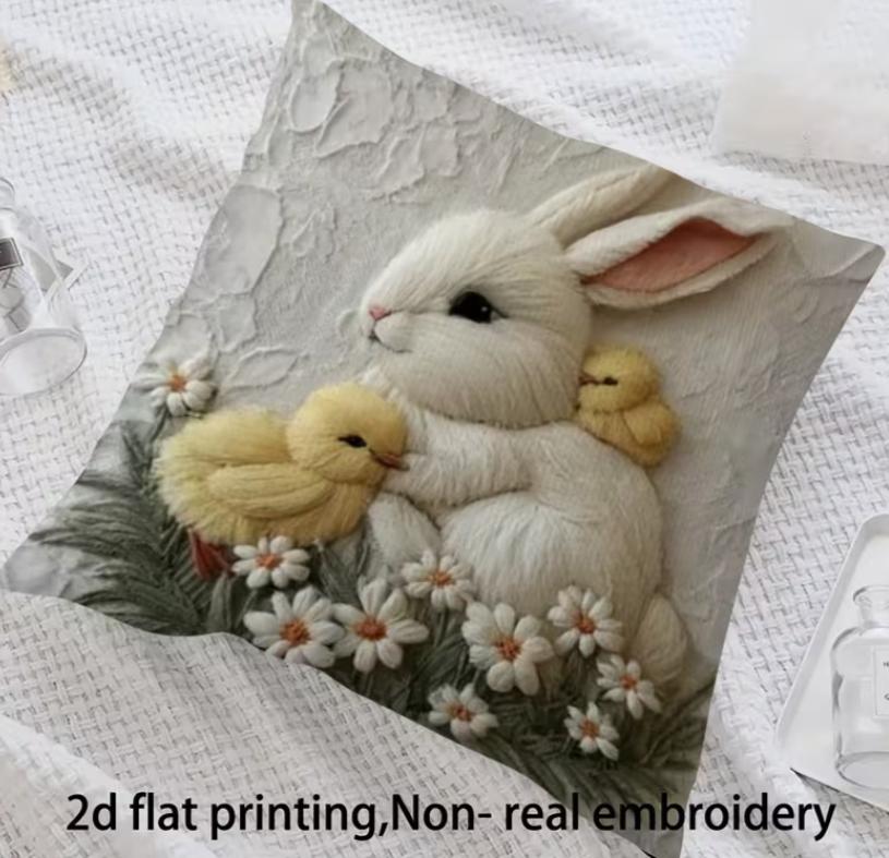 1Pc Easter 2D Rabbit Duck Pillowcase 2D Printed Super Warm Adopts Single-Sided Zipper Living Room Bedroom And Home Decoration