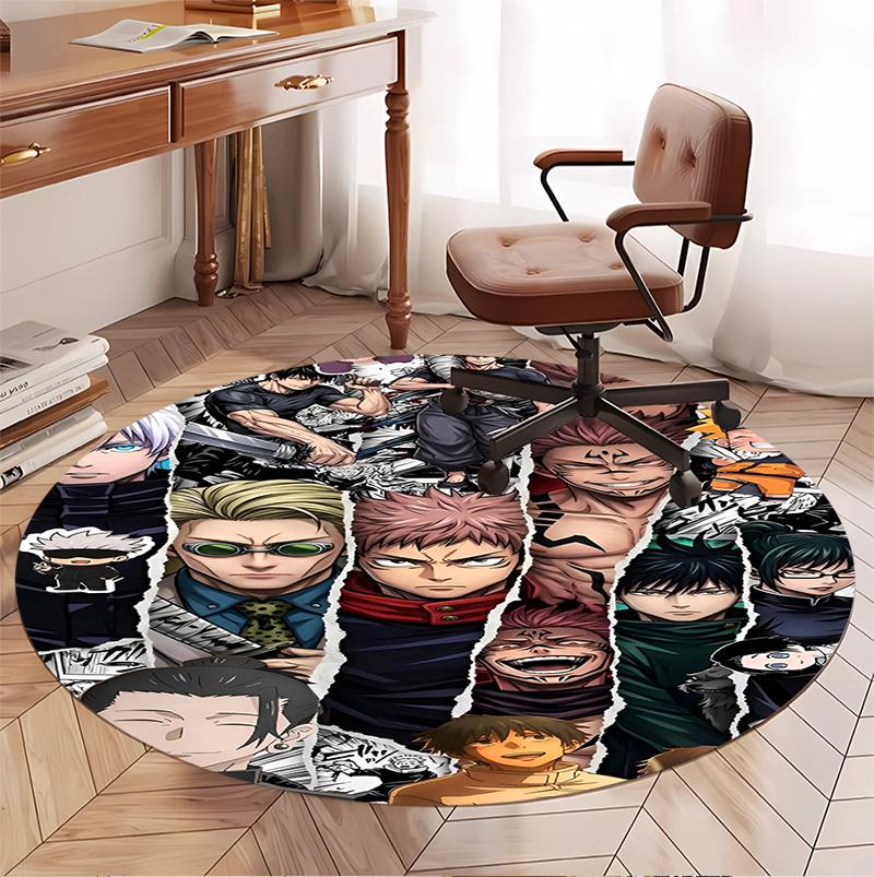 Jujutsu Kaisen Pattern Round Rug, Indoor/Outdoor Mat, for Picnic, Gameroom, Bedroom, Office, Living Room, Home Decor Carpet, Birthday Gift