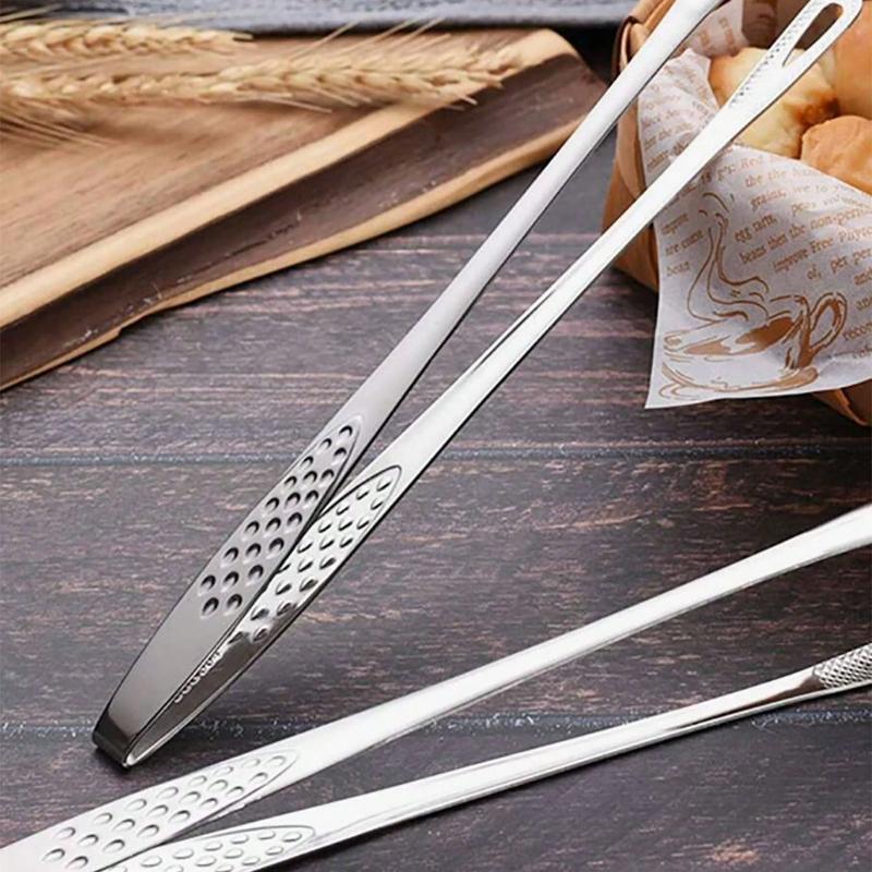 1pc Stainless Steel Food Tongs, Long Handle Non-Slip BBQ Tongs, Steak Tongs, Kitchen Cookware Accessory
