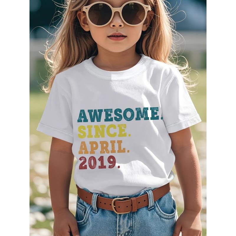 European sizes Kids' Birthday T-Shirt - Boys & Girls White Short Sleeve Top with Birth Year Print, Birthday Party Outfit & Casual Attir