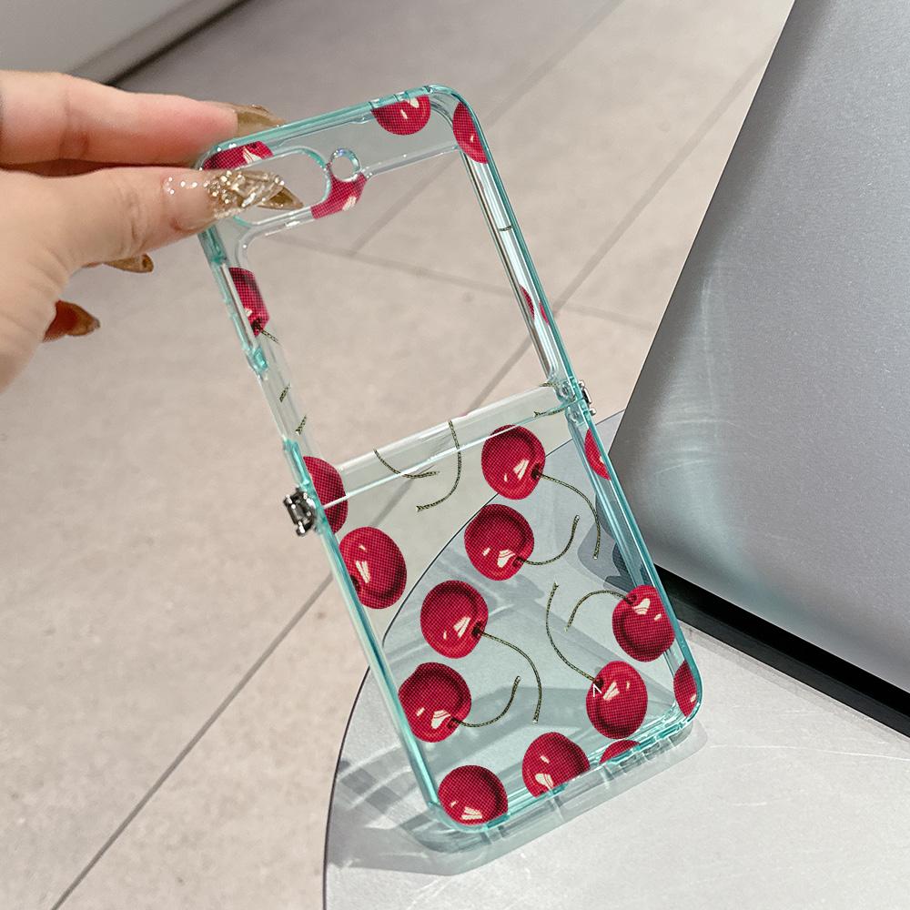 Summer Fruit Cherry Pattern Metal Connector Phone Case for Samsung Galaxy Z Flip3 Flip4 Flip5 Flip6 Flip7 Candy Color Soft TPU
