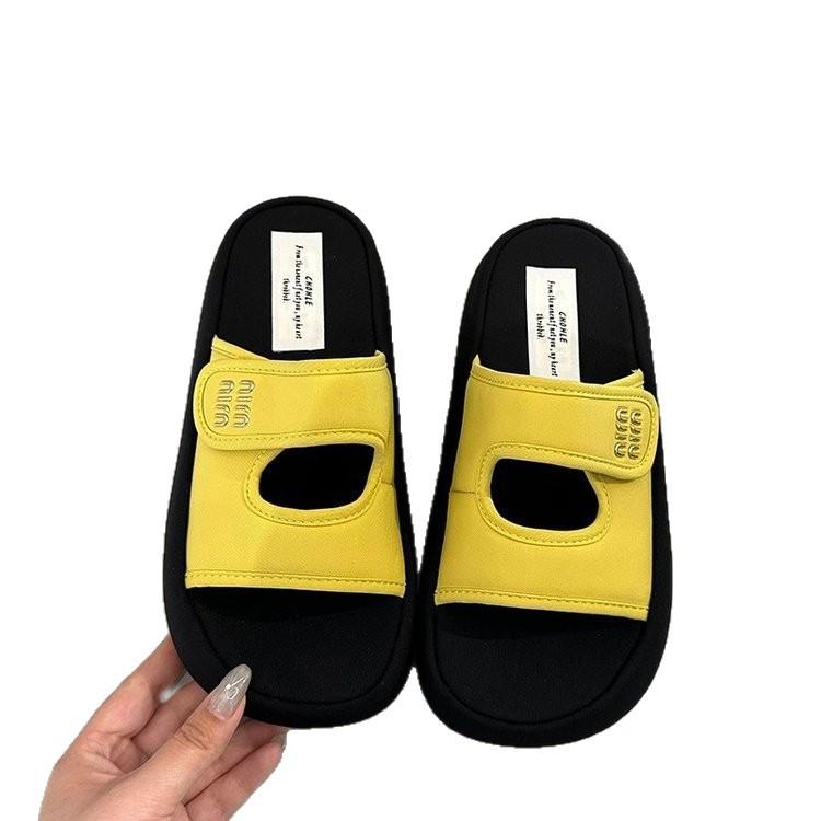 Leather 5cm small height increase Velcro platform slippers women's 2025 new summer wear with skirt sandals
