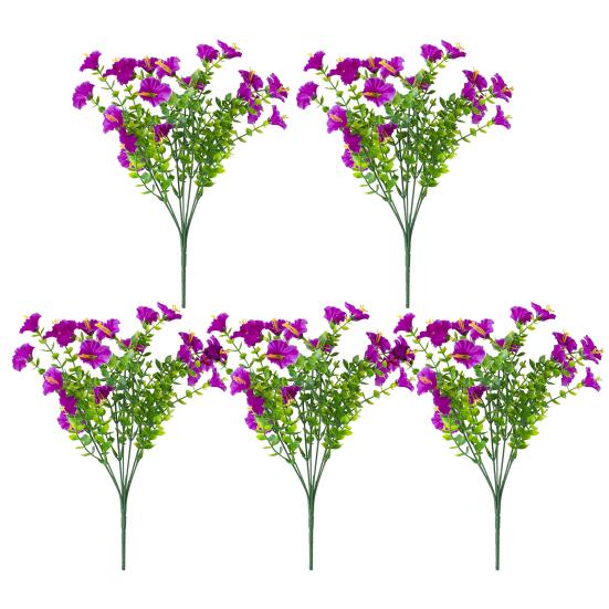 

Букет искусственных цветов петунии, искусственные цветы для улицы, реалистичные, устойчивые к ультрафиолетовому излучению, искусственные цветы для крыльца, патио, подвесной корзины 5pcs