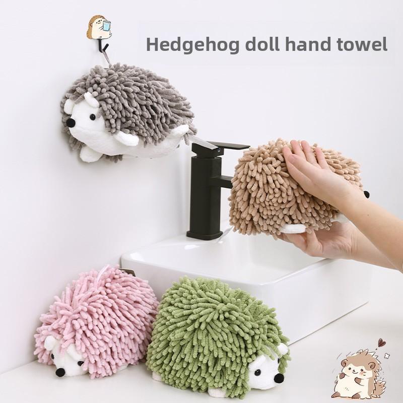 Cartoon Hedgehog Plush Hand Towel With Absorbent Fabric For Kids And Adults