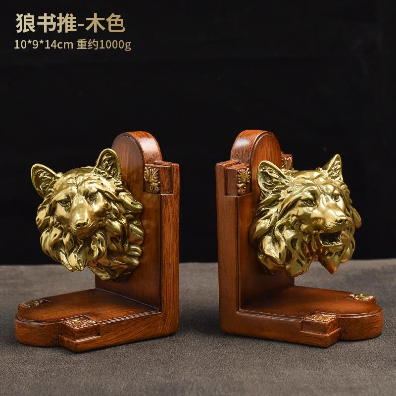 Imitation Copper Tiger Head Book Push Bookend Resin Handicraft Ornament Model Room Office Animal Decoration