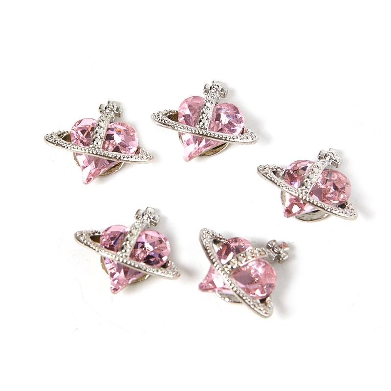 

5Pcs Crooked Tilted Heart Satellite Crystal Alloy Rhinestones Jewelry Nail Art Decorations Nails Accessories Charms Supplies розовый