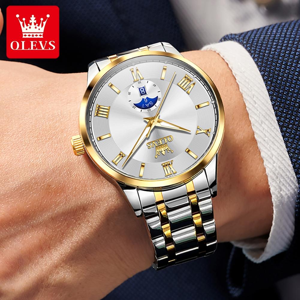 OLEVS Mode Business Herren Armbanduhr Leuchtend Solides Edelstahlarmband Wasserdichte Quarzuhr