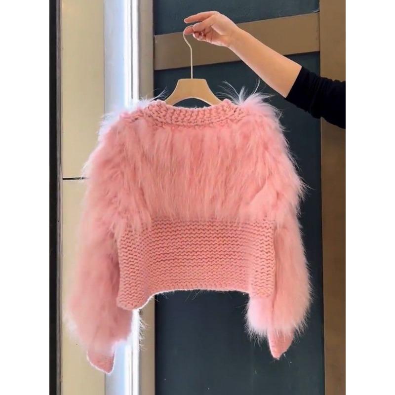Large Size Super Beautiful Pink Sweet Knitted Patchwork Imitation Mink Fur New Cardigan Fur Top