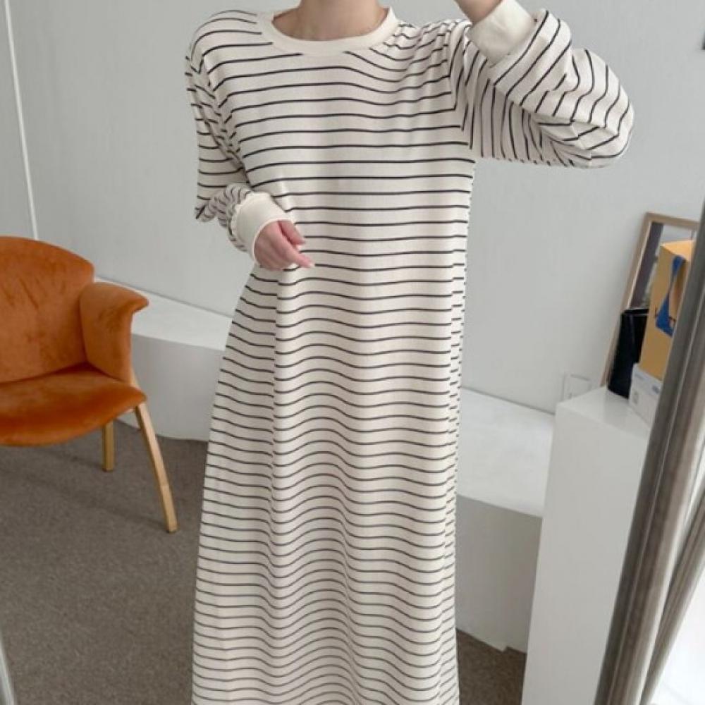 Shop Women S Maternity Round Neck Striped Long dreSS Ivory Ll Wdr 4846 Ivory