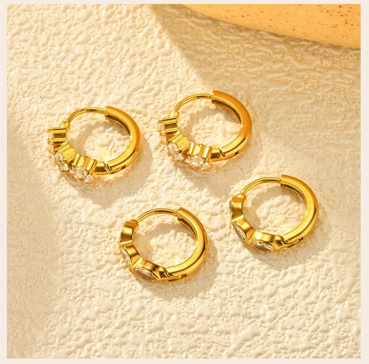 Stainless Steel Zircon Hoop Earrings, Small Round Hoops Huggie Earrings, Women Zircon Circle Piercing Ear Jewelry