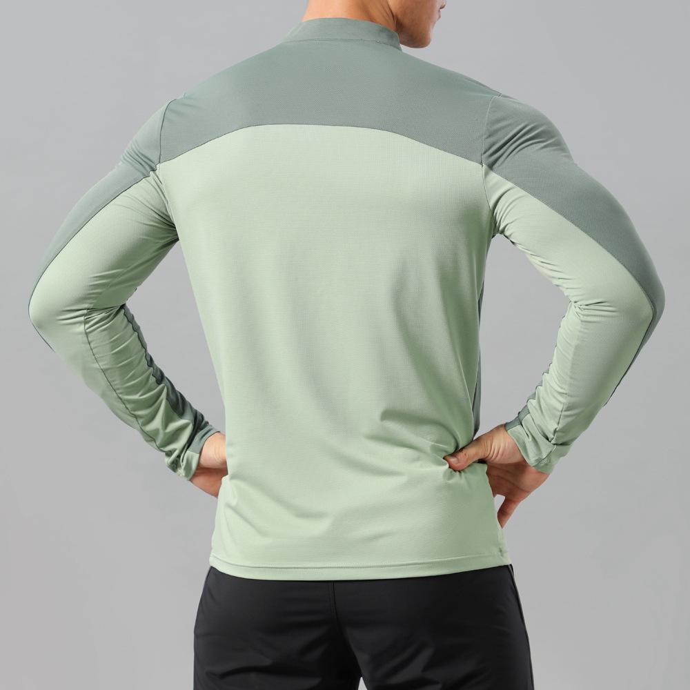 Men's Quick-Dry Long Sleeve Running T-Shirt with Stand Collar and Half Zip, Solid Color Fitness Training Top