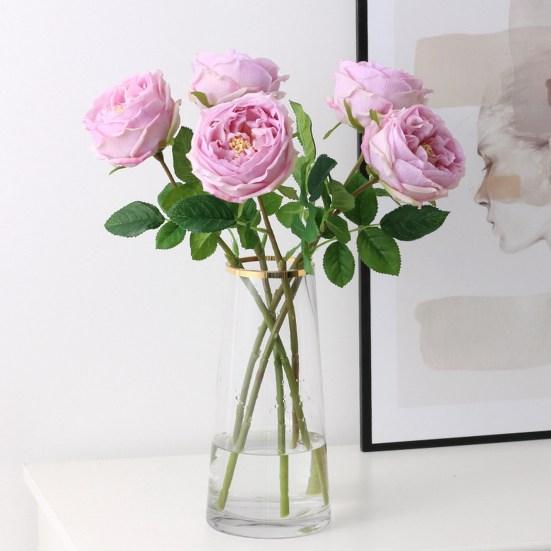 Realistic Vivid No Watering Not Withered Hemming Imitation Rose Faux Silk Rose Flower Wedding Garden Decoration