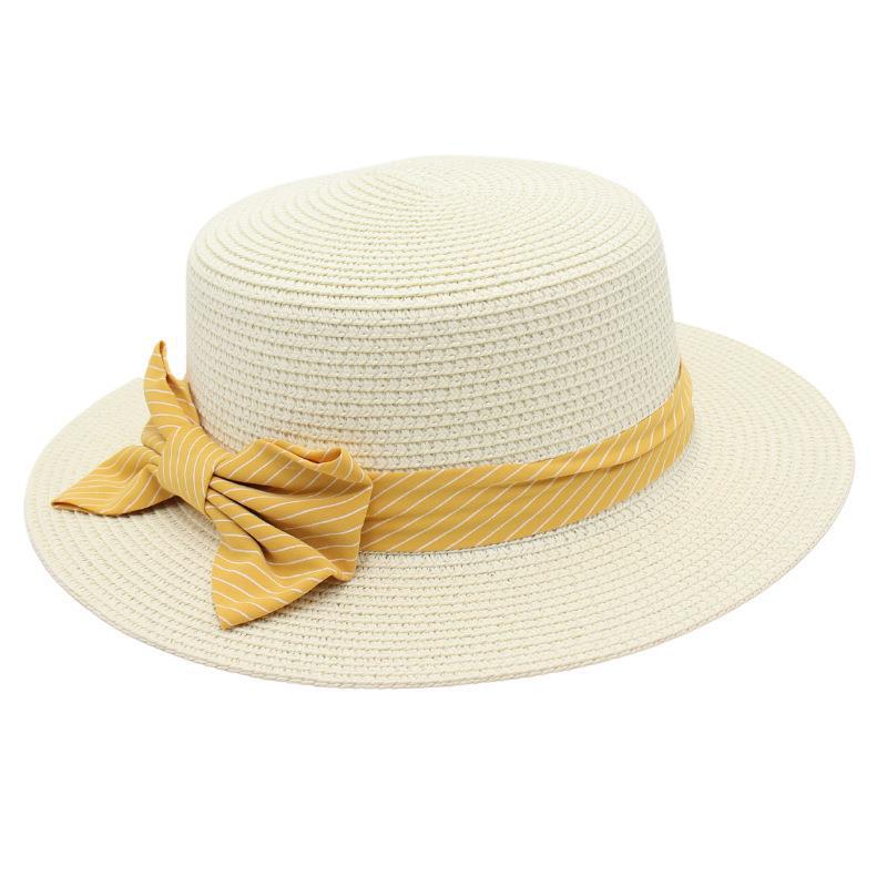 

Straw Hat Female Sun Hat Bow Straw Hat French Mom Hat Beach Hat Seaside Ins Wind One size fits all молоко, білий колір