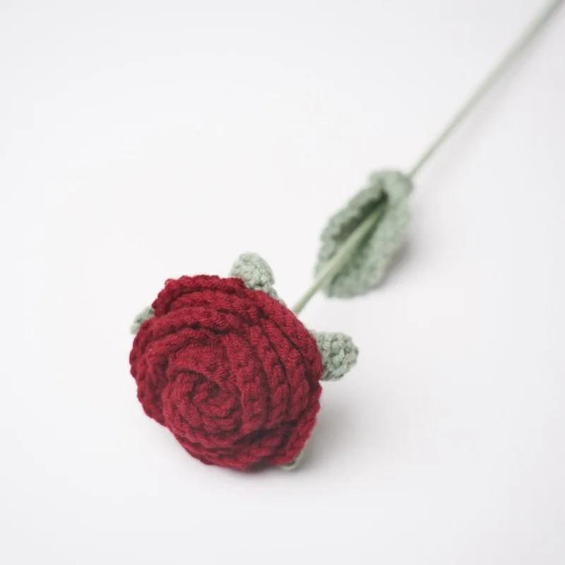 1-10PCSKnitted Flower Bouquet Handmade Sunflower Rose Yarn Decoration for Valentine Mothers Day Birthday Gift Artificial Flowers