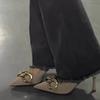 High Heels Women's Thin Heels 2025 New Metal Buckle Women's Shoes Spring and Autumn Single Shoes Design Sense Niche Nude French