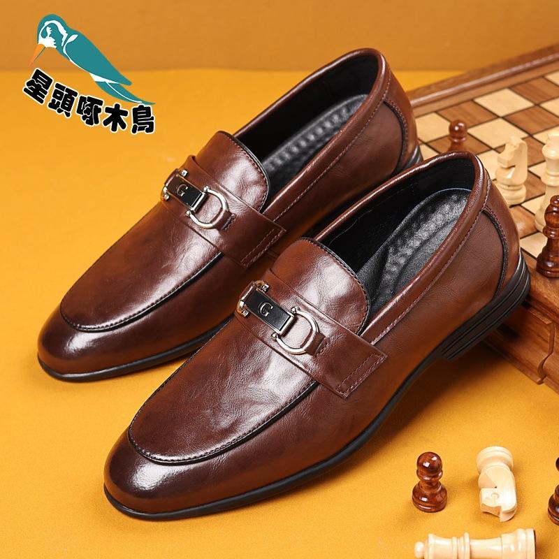Doudou shoes men's soft leather 2025 new breathable British fashion versatile foot business leather shoes
