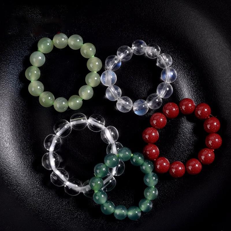 Natural Hetian Jade Bracelet with Purple White Crystal Cinnabar Beads and Hand-Twist Rings Accessories.