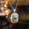 Female Crystal Rainbow Zircon Stone Pendant Necklace Vintage Gold Color Wedding  For Women