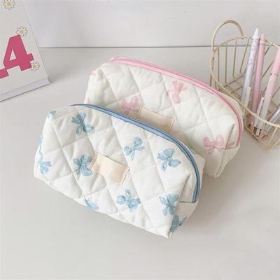 High Appearance Bow Pattern Stationery Bag Large Capacity Makeup Bag Women Zipper Cosmetic Organizer Portable Toiletry Handbag