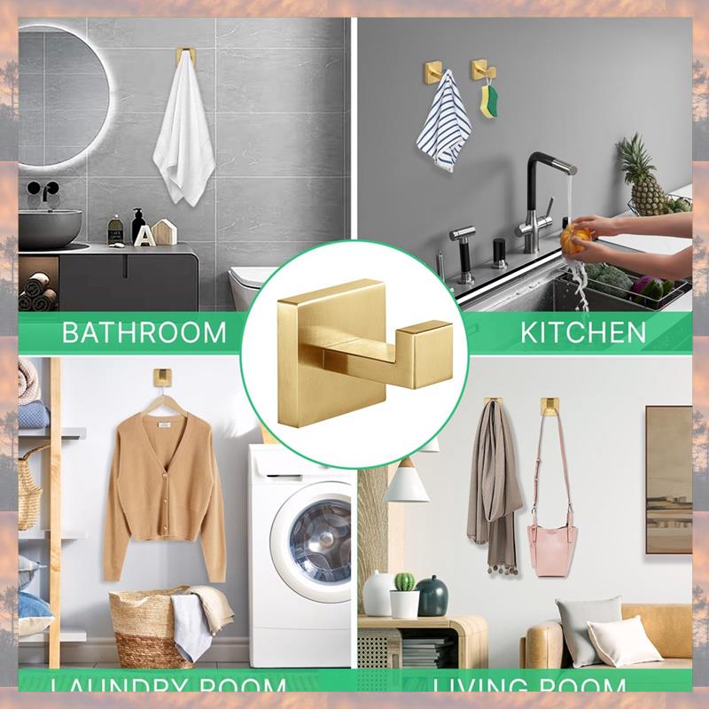 2025 Trend 2 Piece Towel Hooks Robe Hook Coat Hook Gold Heavy Duty Bathrooms Square Hooks Wall Mounted For Bathroom