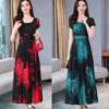 Ice Silk Large Size Dress Femininity Mother Dress Slim Waist Printing Splicing Light Ripe Wind Pendulum Skirt