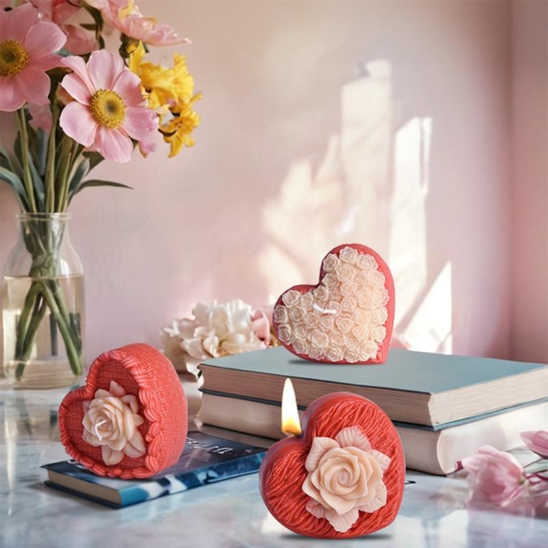 Rose Heart Shape Silicone Candle Molds 3D Heart Soap Silicone Molds for Epoxy Resin Candle Making Gypsum Decoration