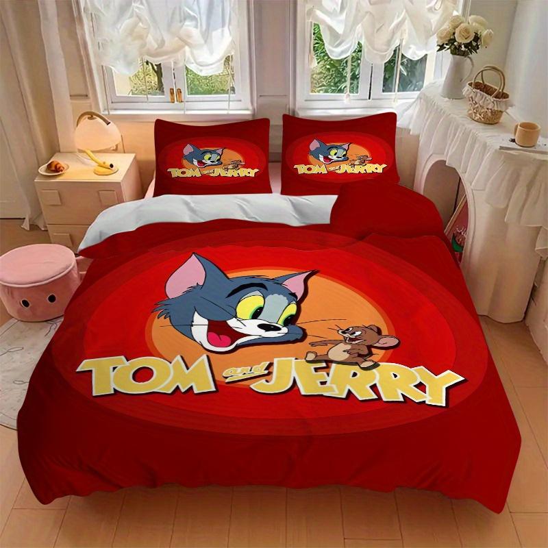 3pcs Tom & Jerry Design Printed Quilt Set - Soft and Comfortable Quilt Cover for Bedroom, Guest Room and Dormitory Decorative Bedding Set 1 Duvet Cove