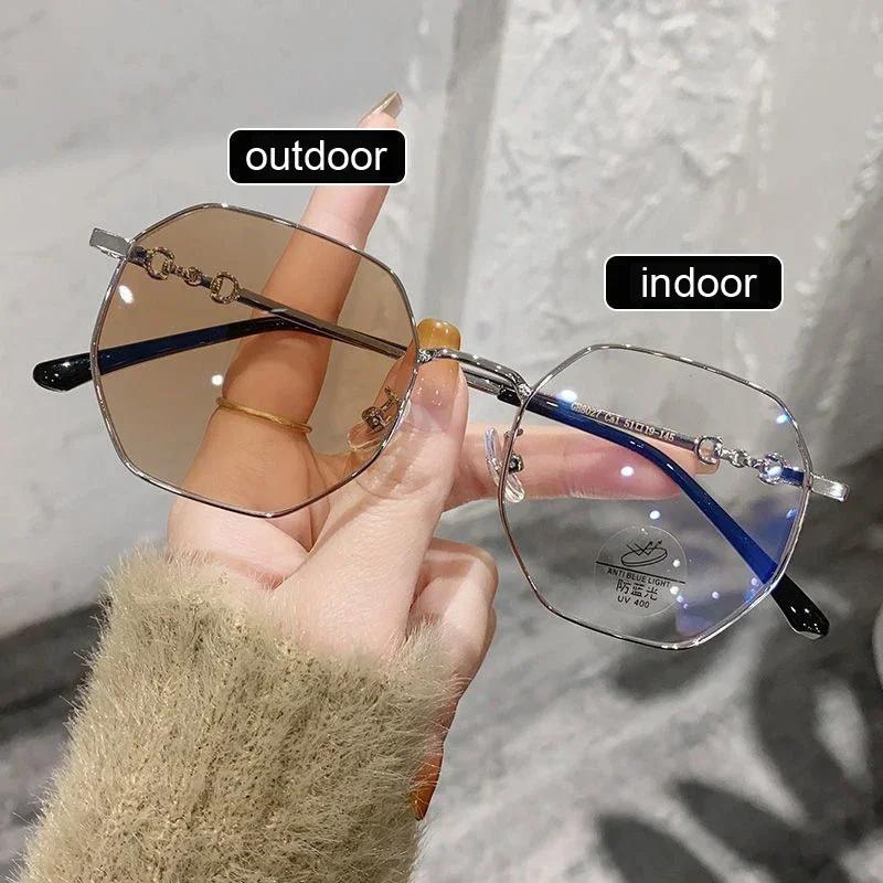 

Blue Light Blocking Eye Protection Photochromic Myopic Glasses Vintage Polygonal Optical Glasses Color Changing Sunglasses 0(anti-blue)