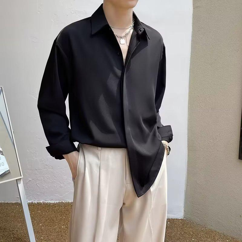 Spring New Men'S Long Sleeved Shirt, High-End, Fashionable, Versatile, Solid Color Shirt, Men'S Light Mature Style, Inch Shirt, Men