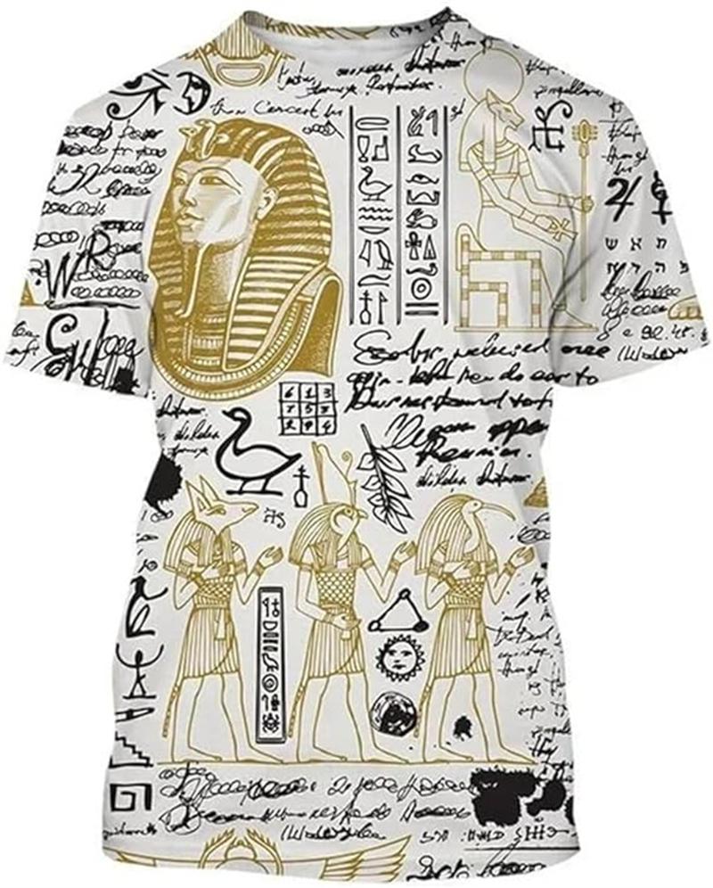 Vintage Altes Ägypten 3D Gedrucktes T-Shirt Herren Damen Sommer Lässig Kurzarm T-Shirts Mode Straße Rundhals Tee Tops