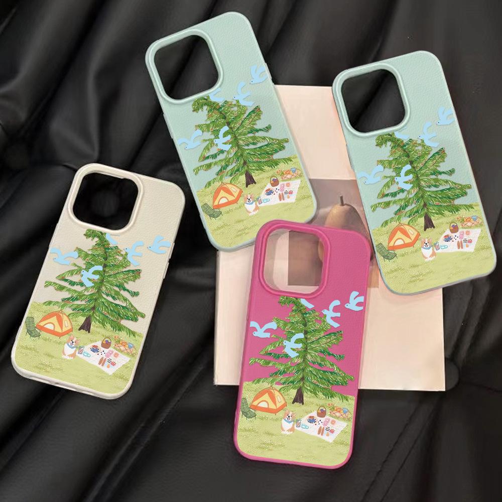 Applicable iPhone17 ProMax Summer Camping Puppy Leather Pattern Mobile Phone Case 17/16 Large Hole 15 Cute