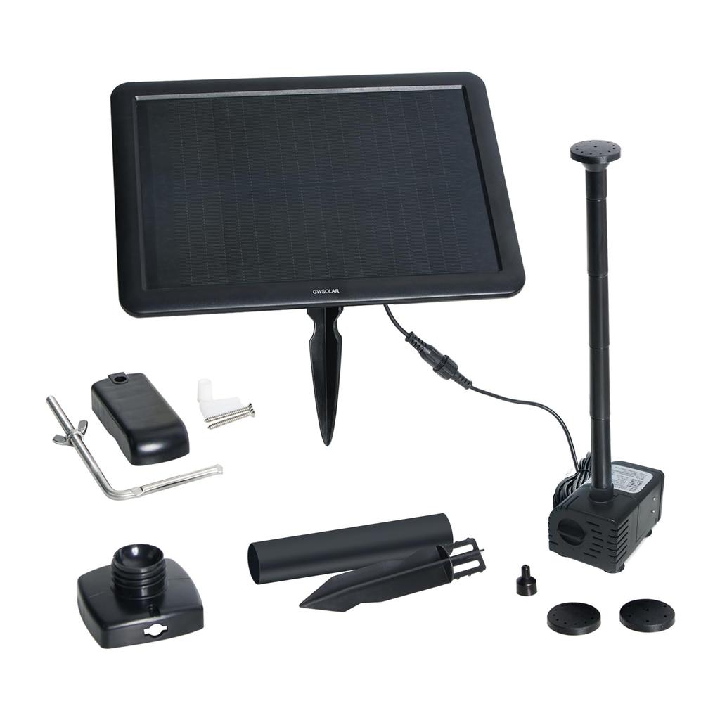 Great for Cloudy Days! GWSOLAR Hybrid "Smart" Solar Pump. Waters for Approximately 3 Hours After Sunset On Clear Days! [7W Solar Panel, Built-in 8.88W