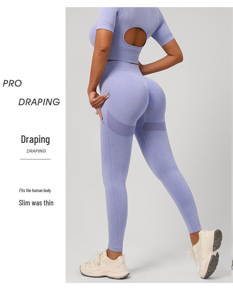 Seamless European-American Yoga Set: Women's Short Sleeve Top & High Waist Hip-Lifting Long Pants