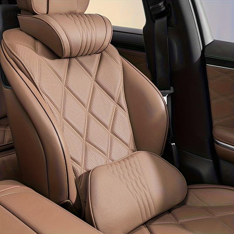 Nappa Leather Car Neck and Lumbar Support Pillows, Breathable Seat Cushions with Fine Embroidery for All Season Interior Use