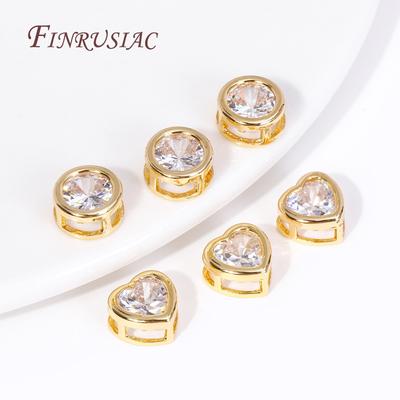 Trendy 18K Gold Plated Brass with Zircon Round/Heart Spacer beads,Separators For Beads,DIY Jewelry Making Supplies Wholesale