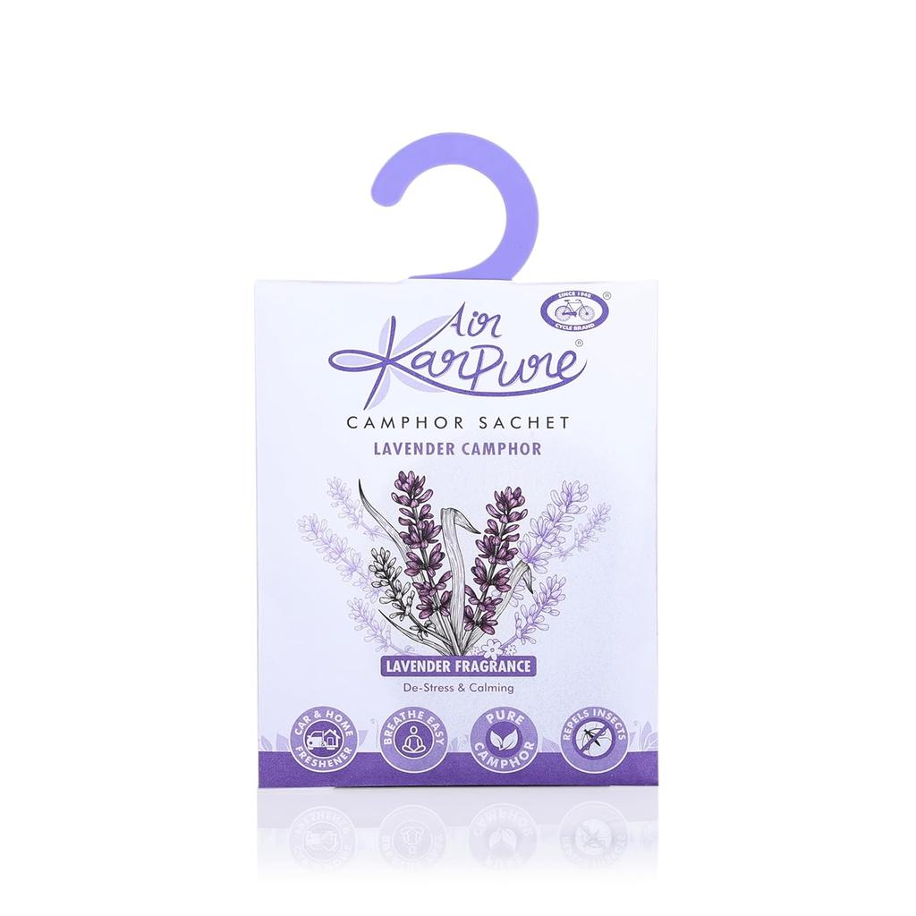 Cycle Pure Karpure Camphor Sachet Pack of 3 – Air Freshener for Home, Bathroom, 30 Days Lasting Thyme, Lavender, & Original Camphor Fragrance