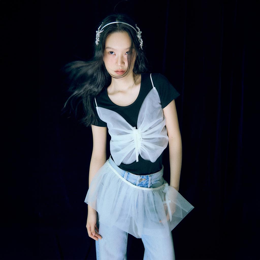 Leobyui Mesh Wrap Skirt White