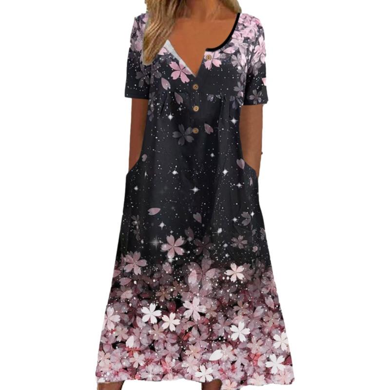 

Модное элегантное платье больших размеров с V-образным вырезом и принтом, женское, на пуговицах, с коротким рукавом, повседневное, свободное, летнее, винтажное, с карманами, с цветочным принтом, женское платье 26378 XXXL