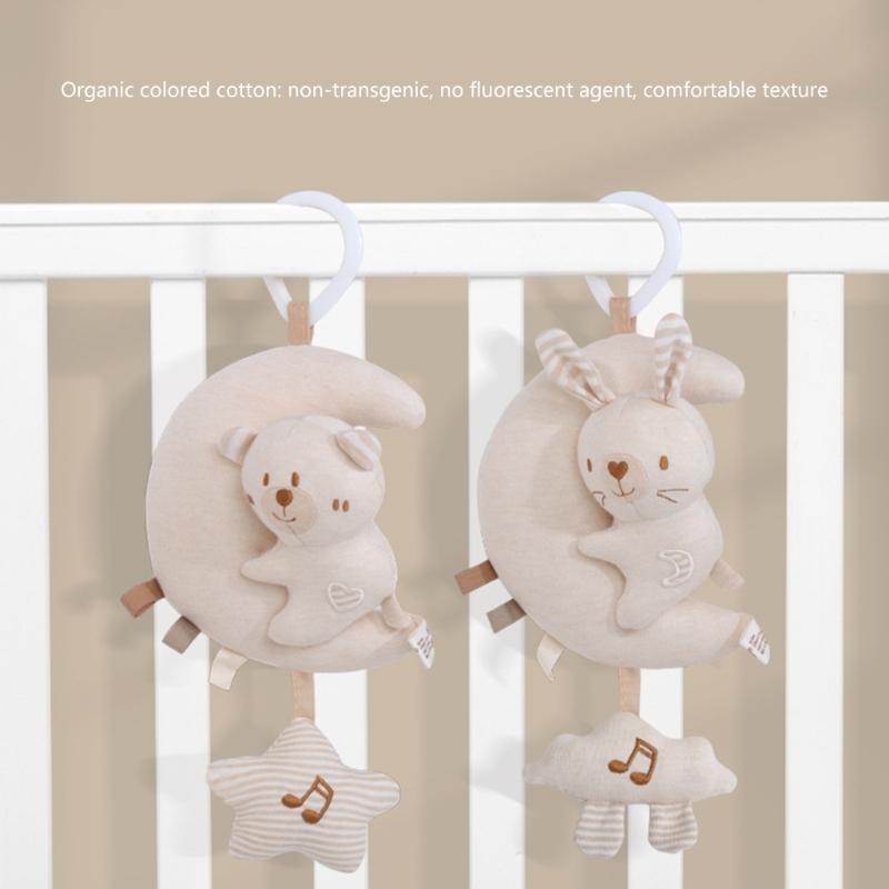 Plush Infant Car Seat Toy With Music Sounds Crib Mobile Hanging Toy For Soothing Baby Travel Bed Bell Cartoon Hanger