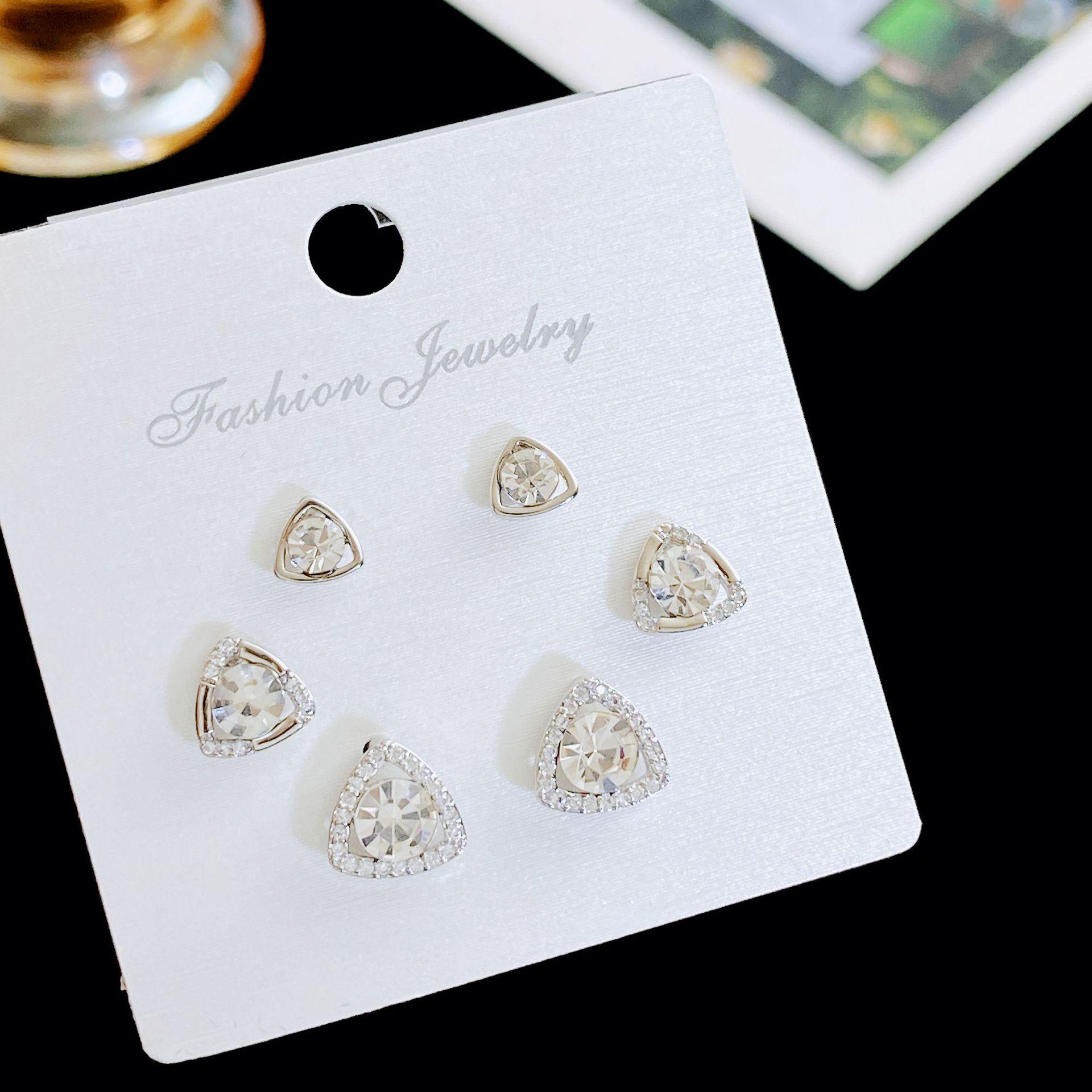 Kanamina Zircon Triangle Stud Earrings Set, Women s S925 Silver Needle, Light Luxury & Versatile.