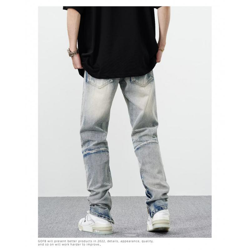

JYL Men s Cropped Jeans Light Blue Ripped Summer High-Street Raw Edge Loose Denim Pants M безодня