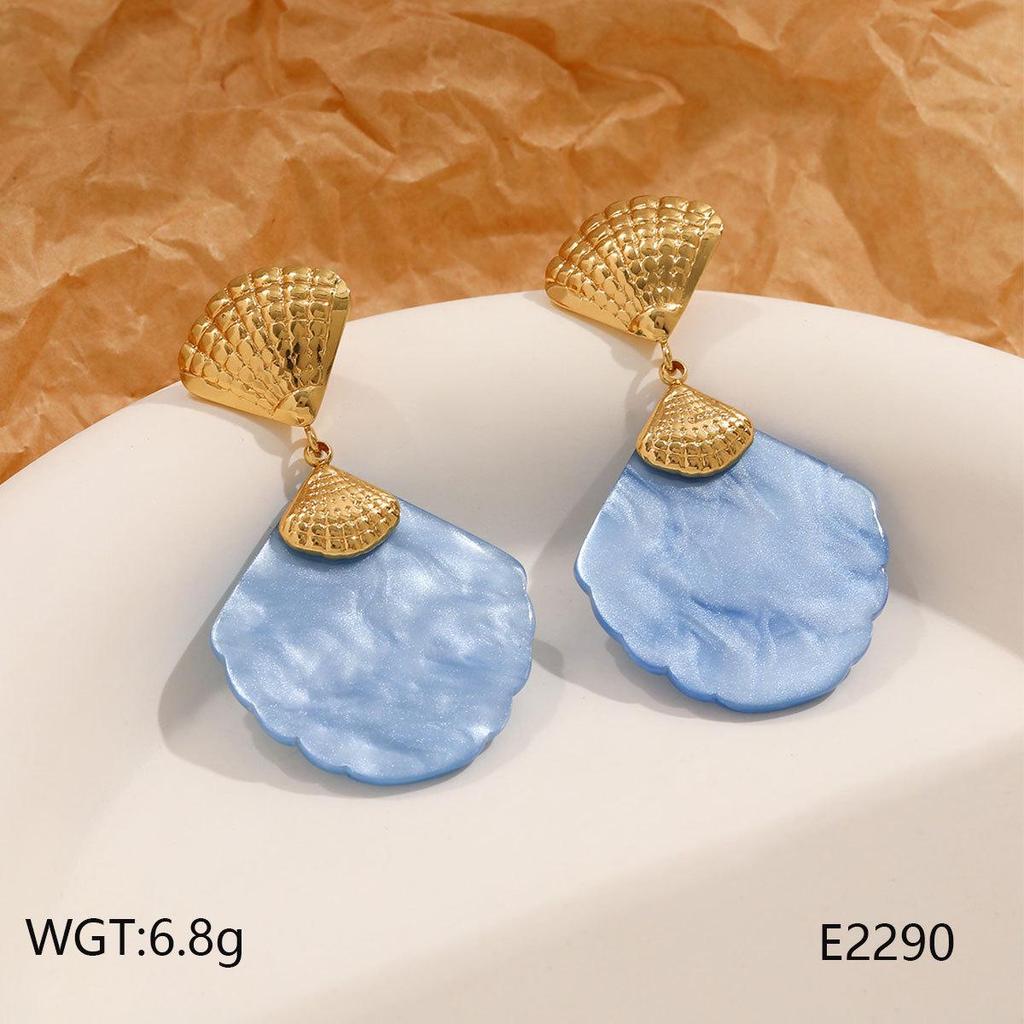 European and American Summer Beach Style Colorful Shell Earrings in High-grade Stainless Steel