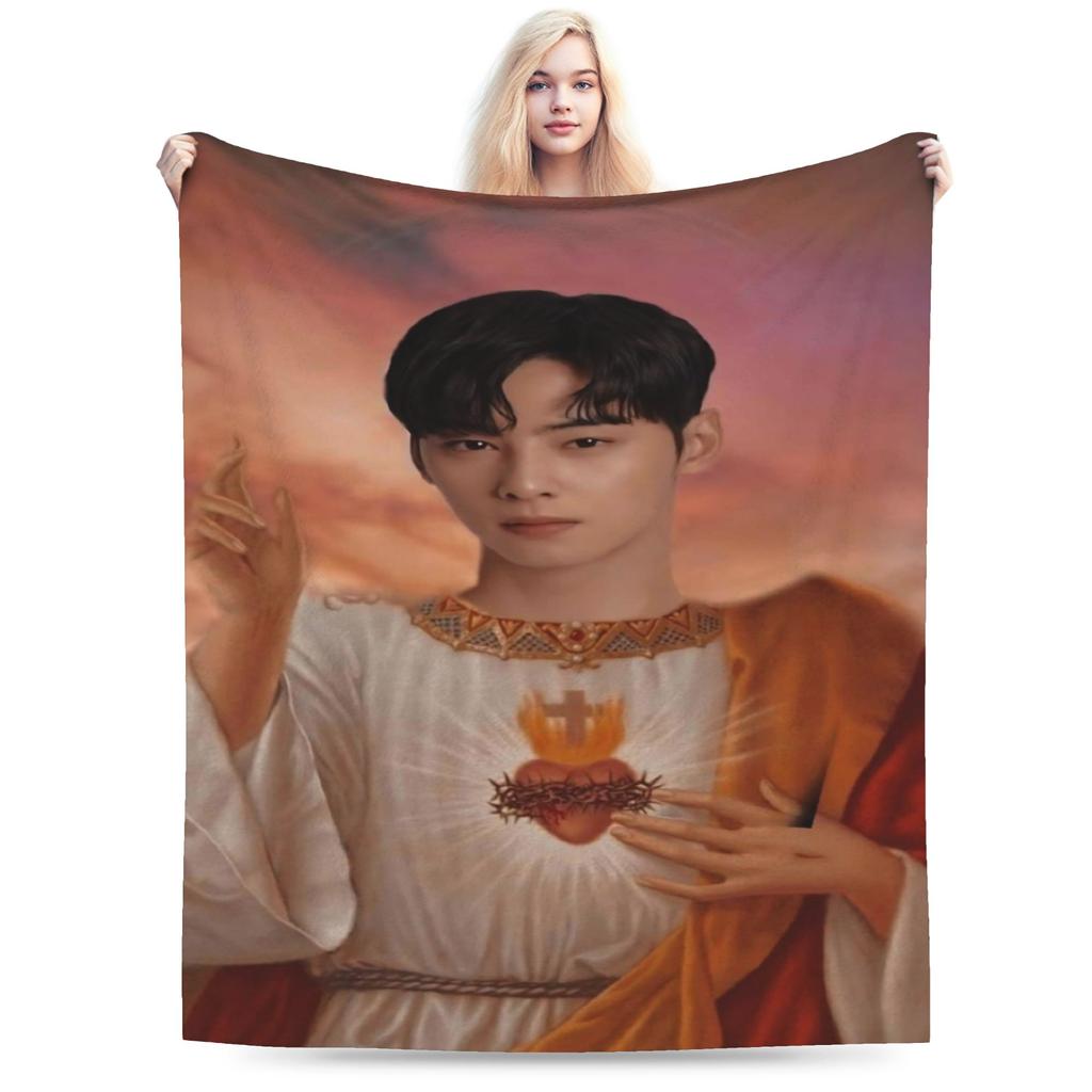 Cha Eun Woo Flannel Blanket Winter Warm Soft Throw Blanket for Child Home Decor Fluffy Bedspread Sofa Bed Cover