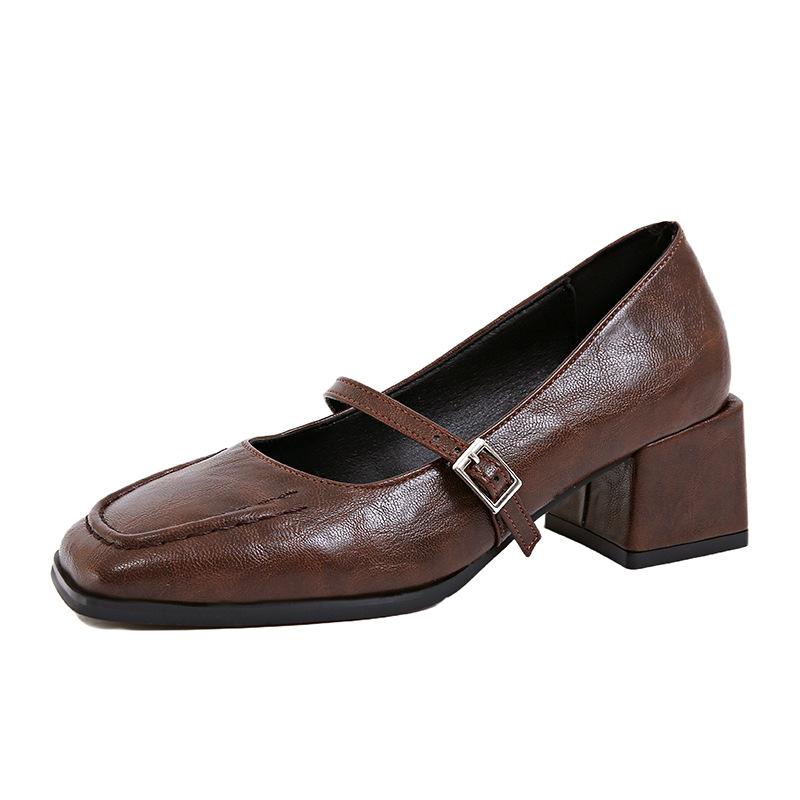 Винтажные массивные женские туфли Мэри Джейн Женские лаконичные туфли-лодочки на каждый день Весна Осень Лоферы Женская кожаная обувь в стиле Лолита 35 коричневый 2990₽
