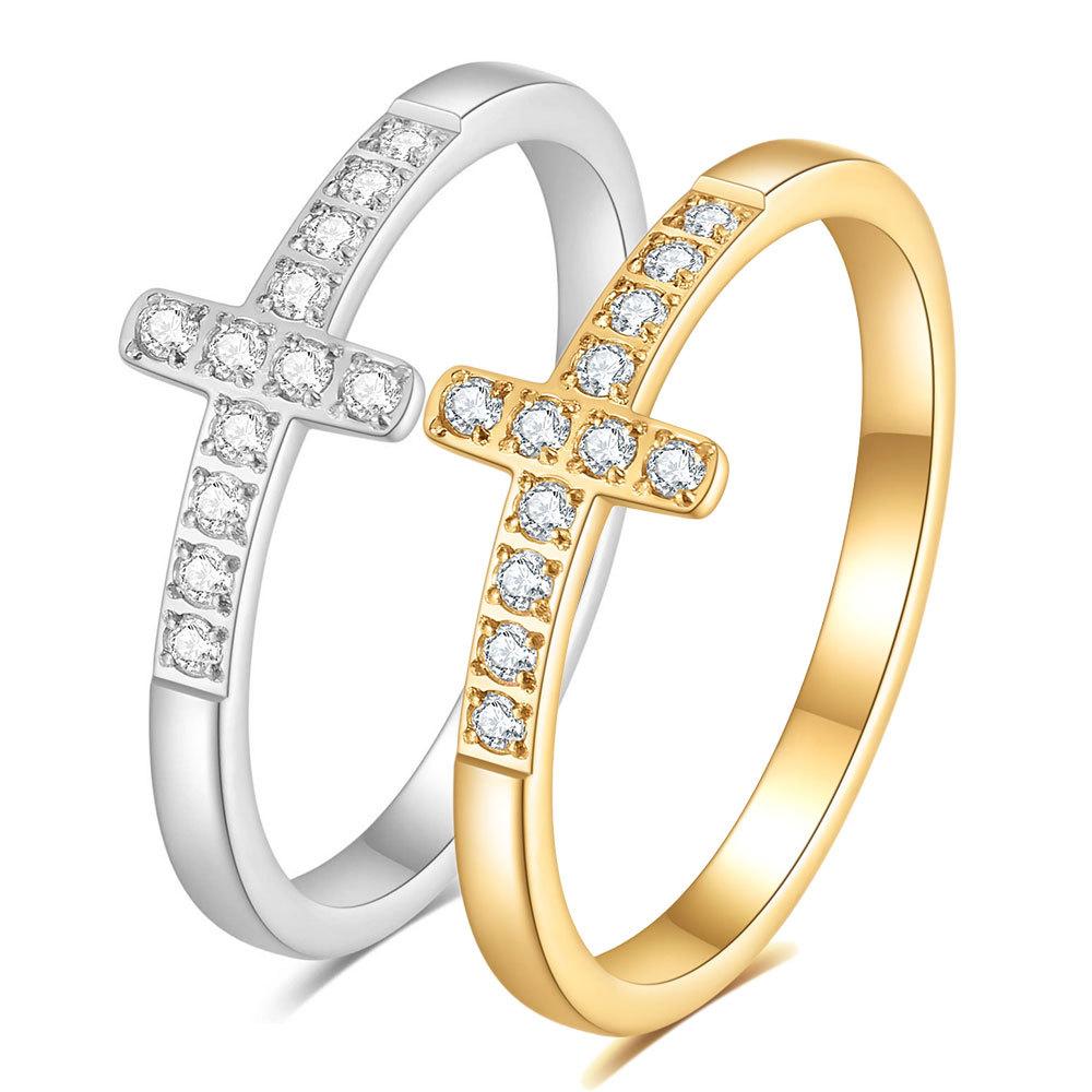 7MM Cross Ring Titanium Steel Diamond Inlaid Minimalist Stylish Jewelry