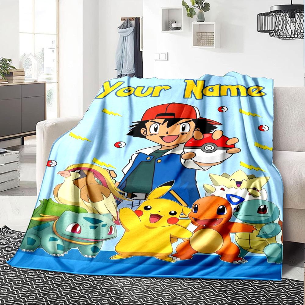 Name Custom Pocket Monster Print Flannel Blanket High Quality Warm Comfortable Cover for All Seasons Perfect for Gifts Home Decor