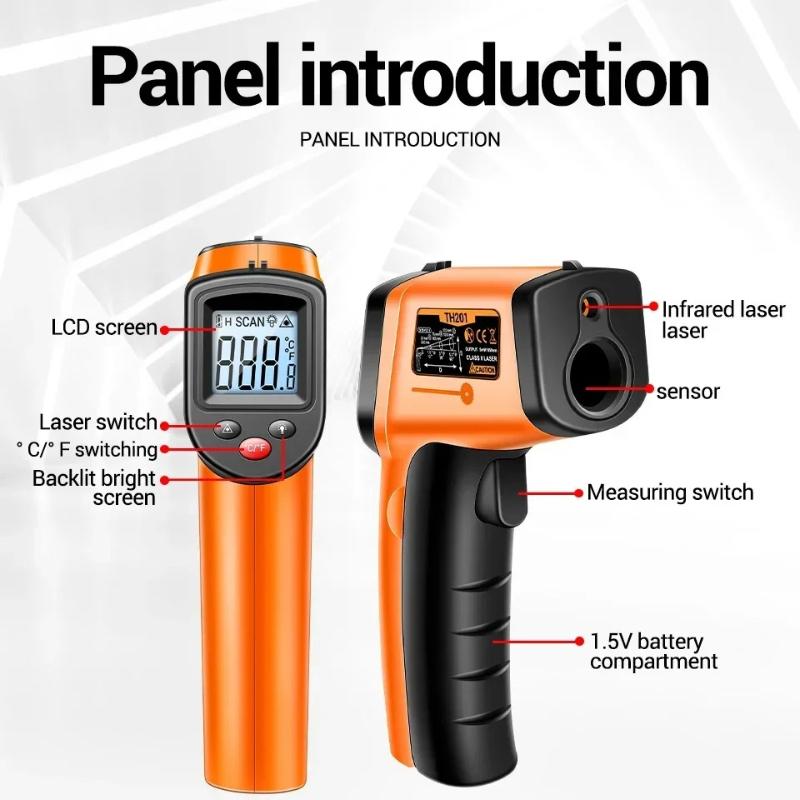 Digital Infrared Thermometer TH201 High Sensitivity Backlight Screen Laser Positioning  with High and Low Temperature Range Tools with Digital Display