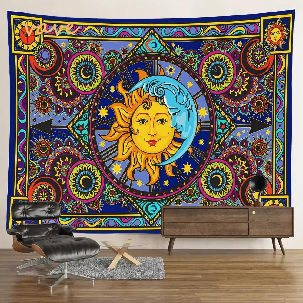 Sun Moon Tarot Tapestry Wall Hanging Bohemian Style Witchcraft Astrology Cloth Fabric Tapestry Flag Living Room Background Cloth