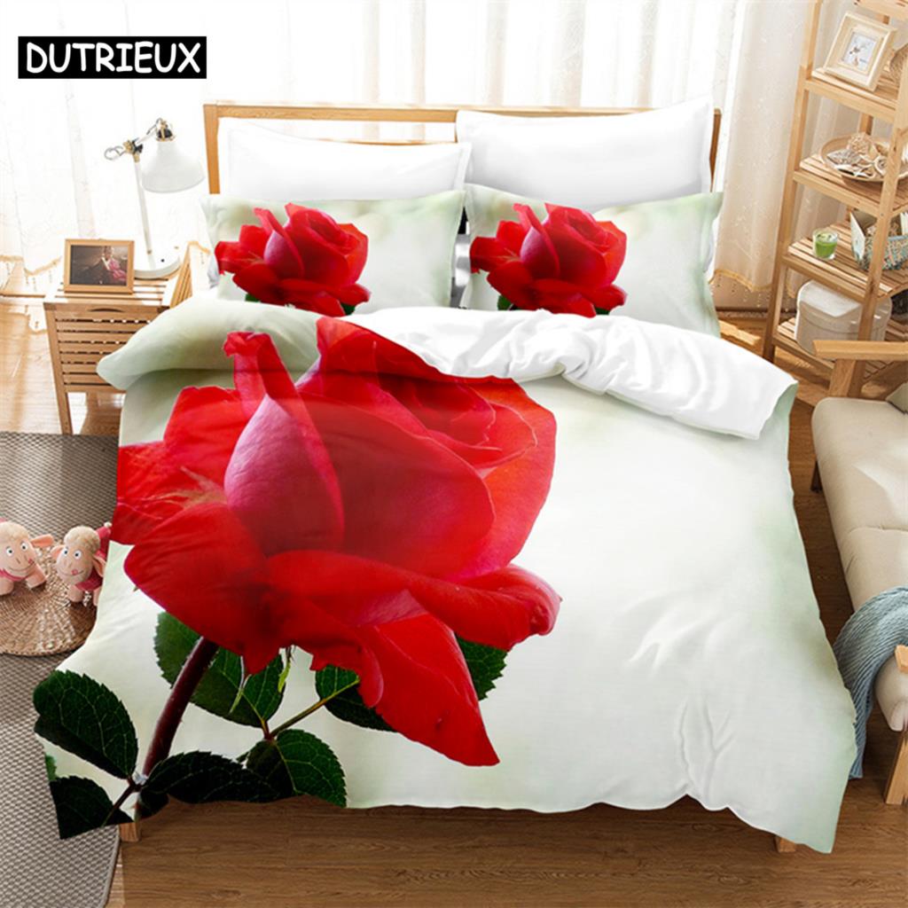 Luxury Red Rose Queen Bedding Set Duvet Cover Set Bedding Comforter Bedding Sets Bed Linen King Size Duvet Cover Bedding Set